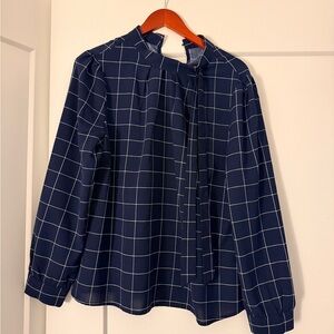 Allegra K Navy Blue Grid Blouse